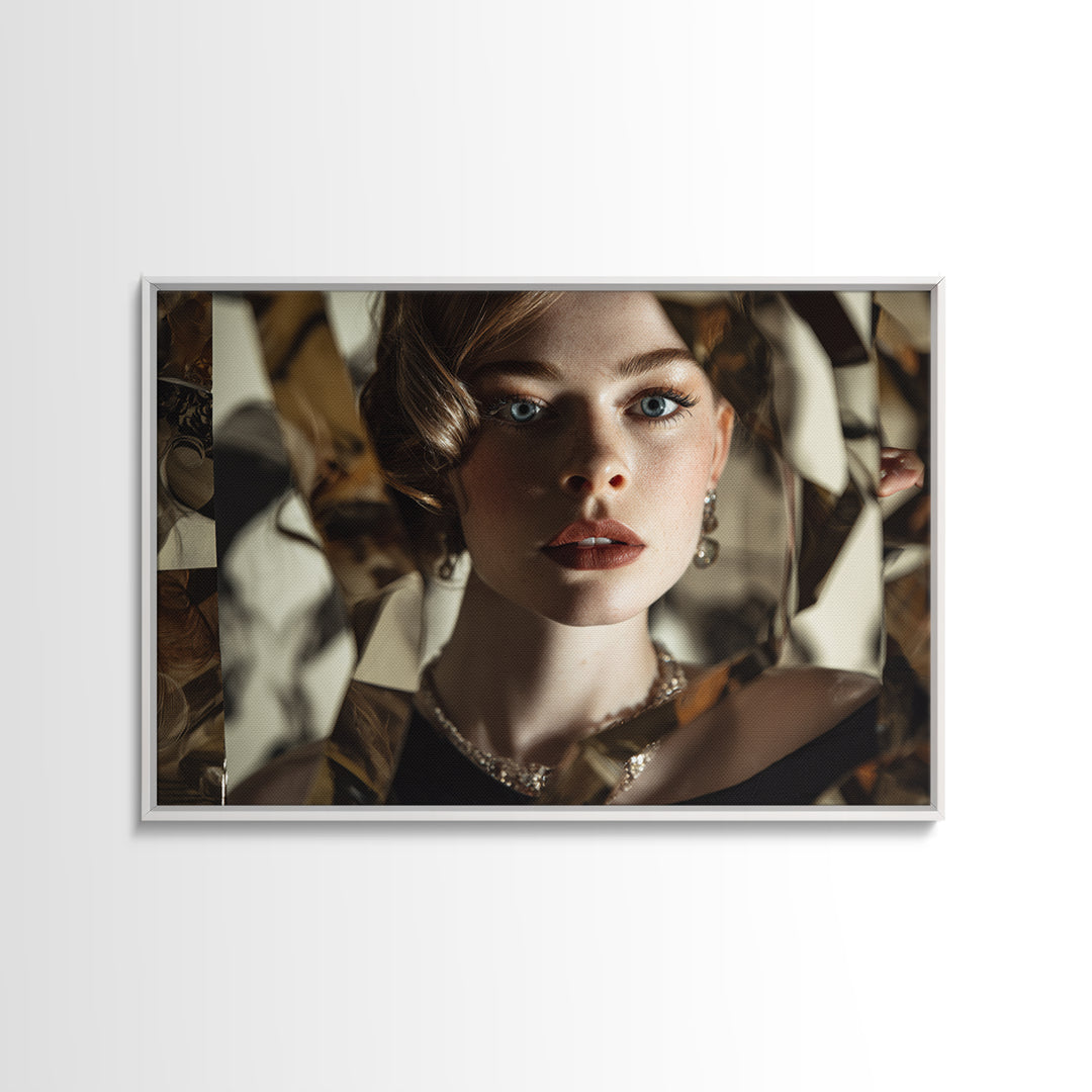 Mod 1960s Beauty Portrait Framed Canvas Print, Hair Salon Art, Room Decor, Living Room Decor, Fine Art, Style, Metal Wall Art, HSA-3x2-47