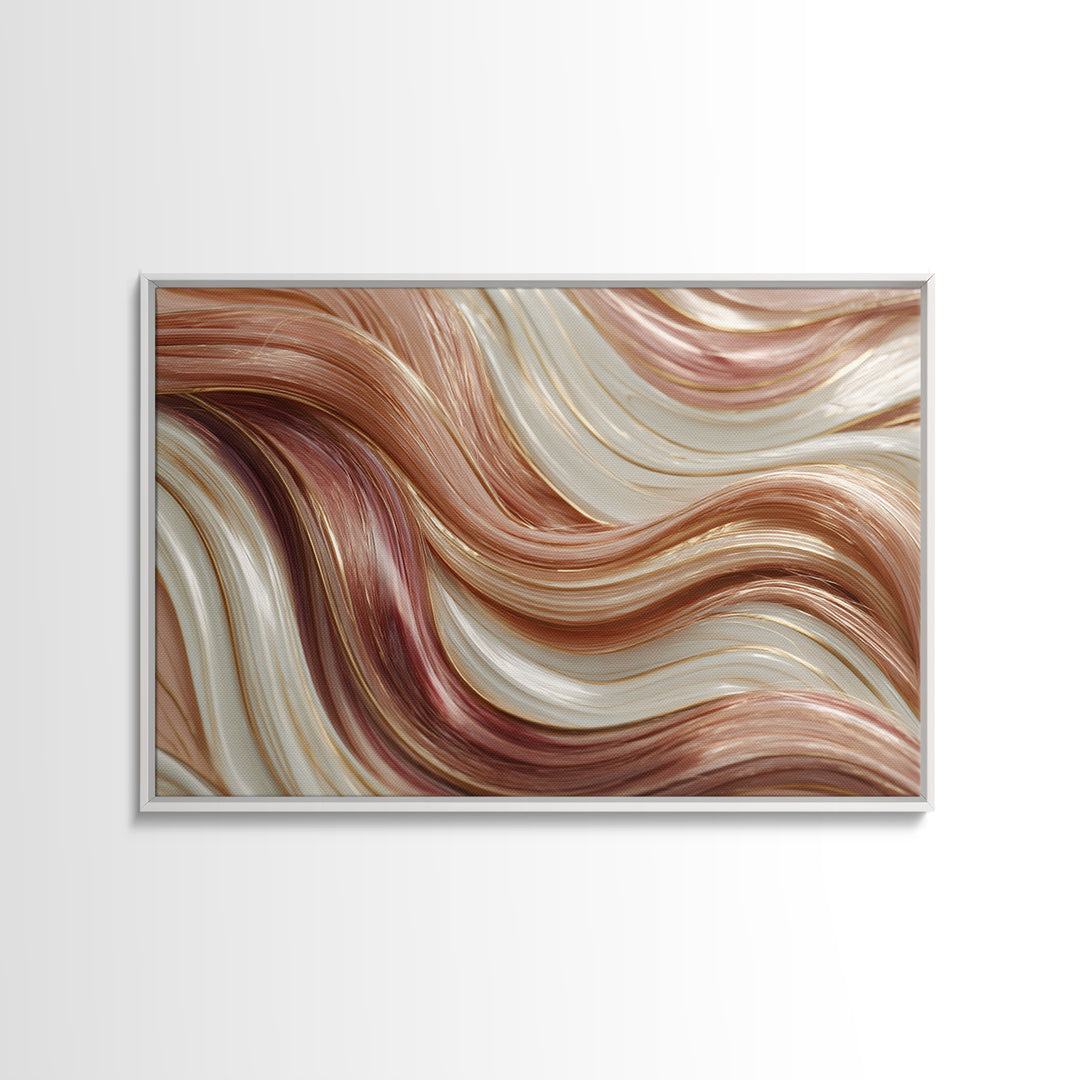 Abstract Hair Strands Forming Elegant Waves Framed Canvas Print, Hair Salon Art, Living Room Decor, Abstract Art, Style, HSA-3x2-55