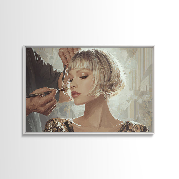 Woman with Dramatic Bob Haircut in Art Canvas Print, Hair Salon Art, Salon, Living Room Decor, Oil Painting, Style, HSA-3x2-56