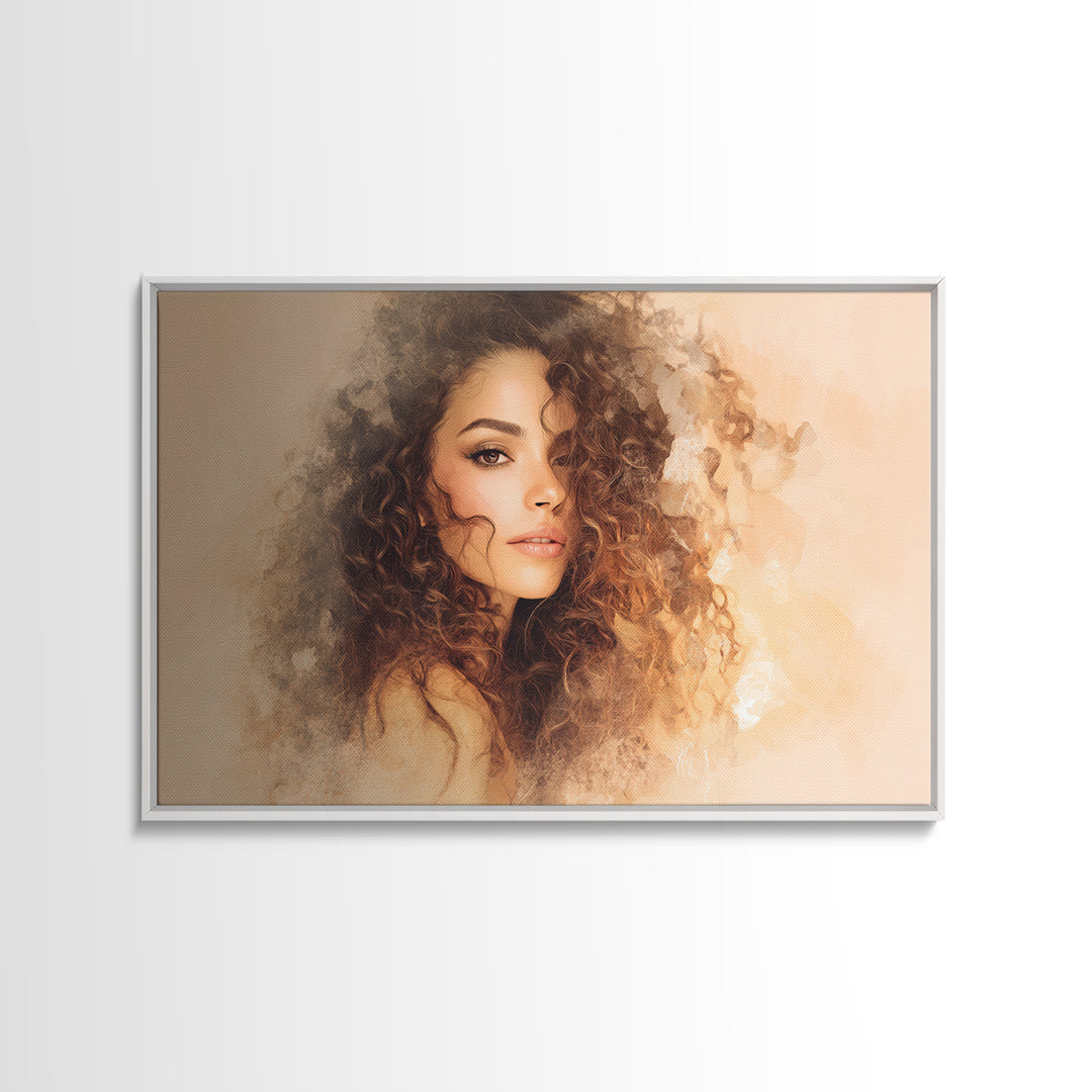 Curly Hair Portrait Canvas Print, Hair Salon Art, Textured Painting, Living Room Decor, Style, Black Art, Printable Art, HSA-3x2-67