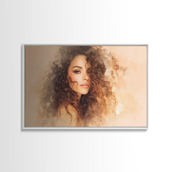 Curly Hair Portrait Canvas Print, Hair Salon Art, Textured Painting, Living Room Decor, Style, Black Art, Printable Art, HSA-3x2-67