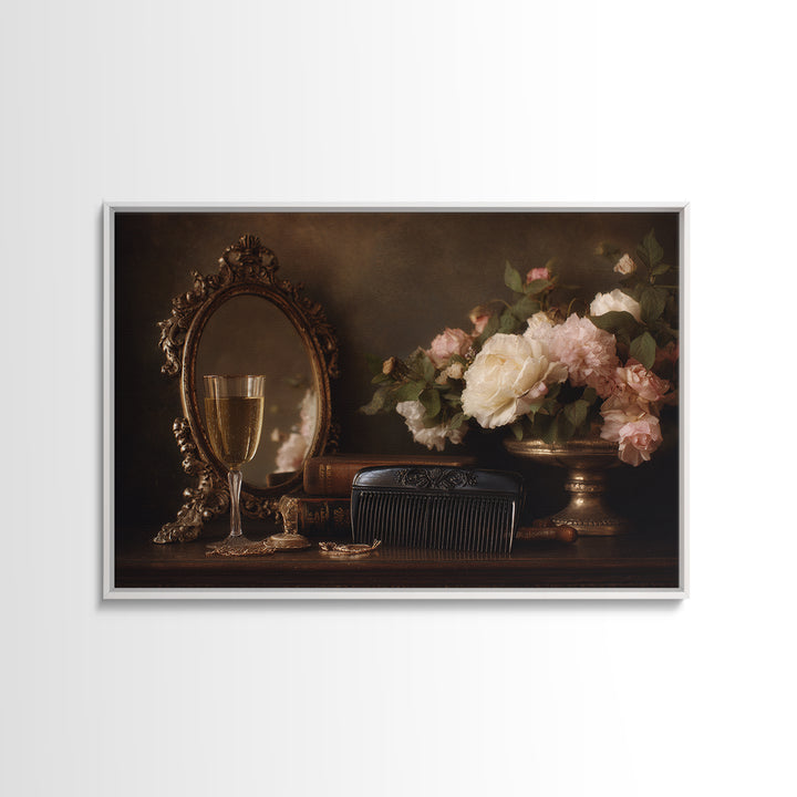 Baroque Mirror and Comb Still Life Framed Canvas Print, Hair Salon Art, Afrocentric Art, Living Room Decor, Fine Art, Style, HSA-3x2-69