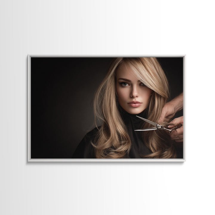 Elegant Hands Styling Hair Framed Canvas Print, Hair Salon Art, African Art, Living Room Decor, Oil Painting, Style, HSA-3x2-74