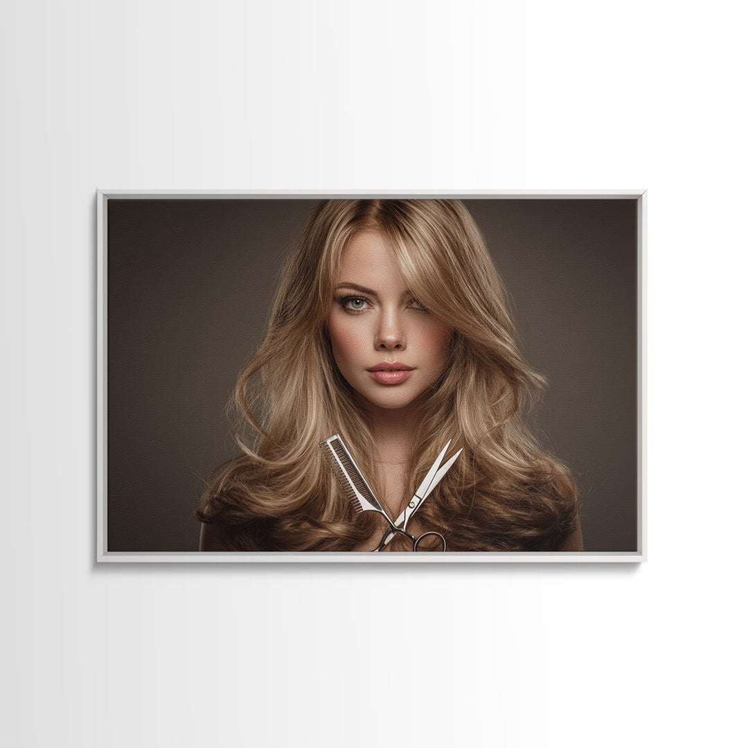 Glamour Face Portrait Canvas Print, Hair Salon Art, Statement Artwork, Living Room Decor, Fine Art, Style, Digital Prints, HSA-3x2-84