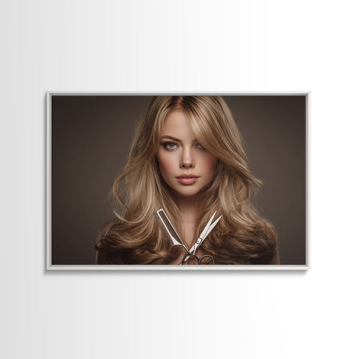 Glamour Face Portrait Canvas Print, Hair Salon Art, Statement Artwork, Living Room Decor, Fine Art, Style, Digital Prints, HSA-3x2-84