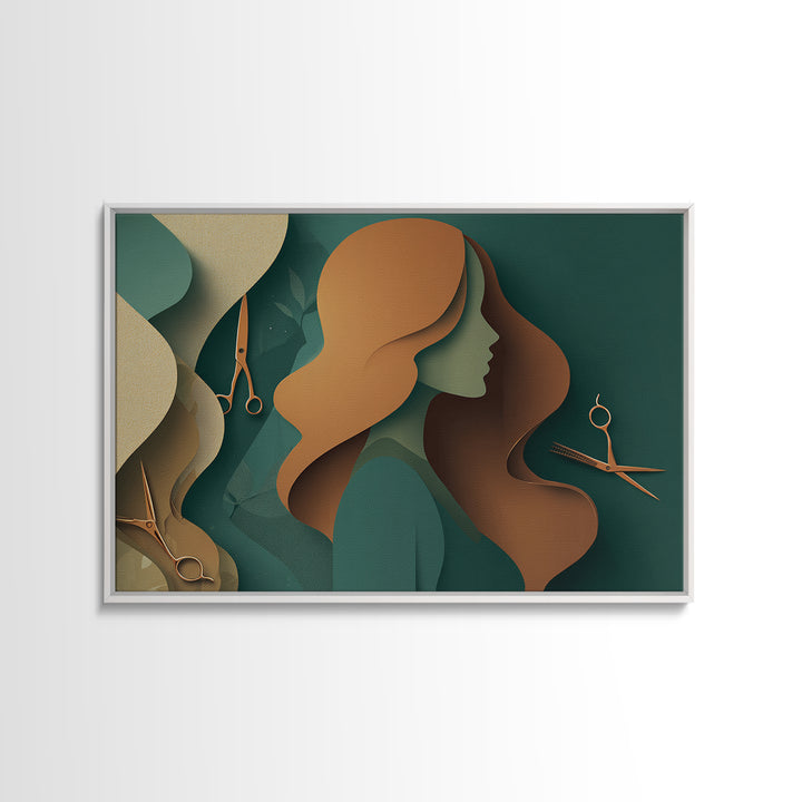 Copper Hair Silhouette Framed Canvas Print, Hair Salon Art, Digital Download Art, Living Room Decor, Fine Art, Style, HSA-3x2-86