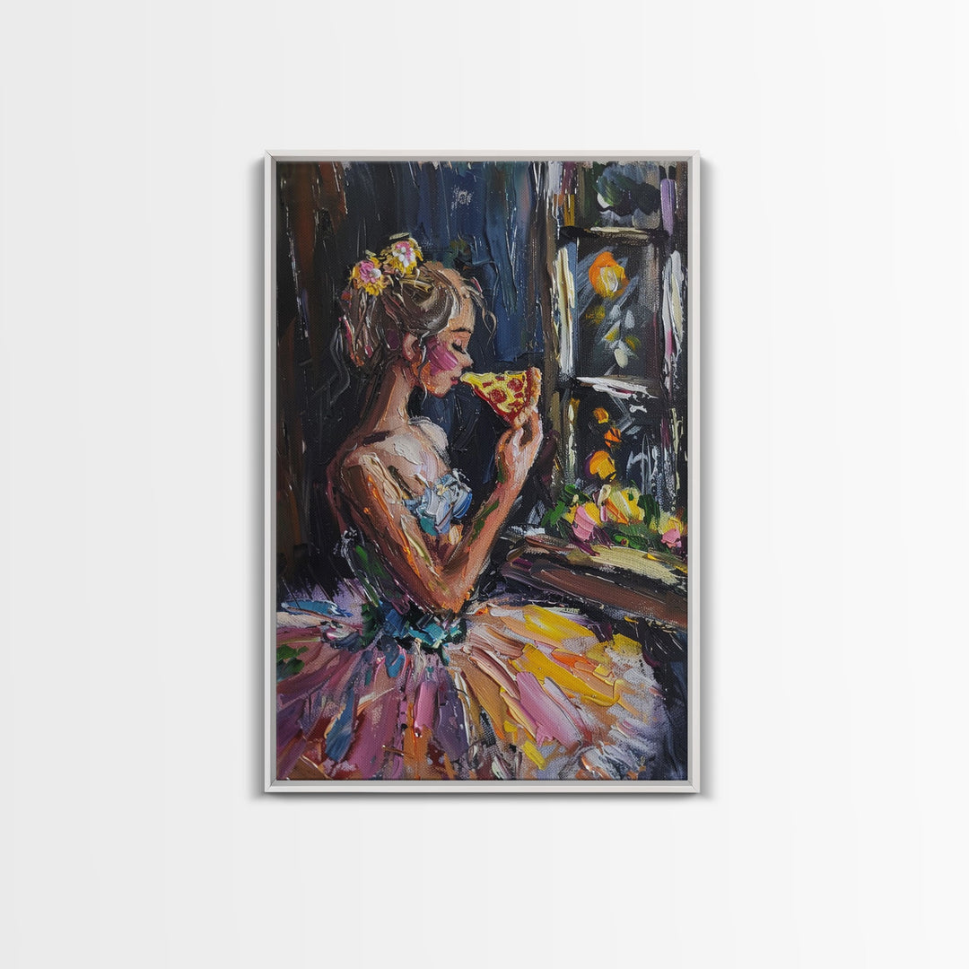 Ghost Ballerina Having A Slice Of Pizza, Halloween Decor Cottage Core Mashup