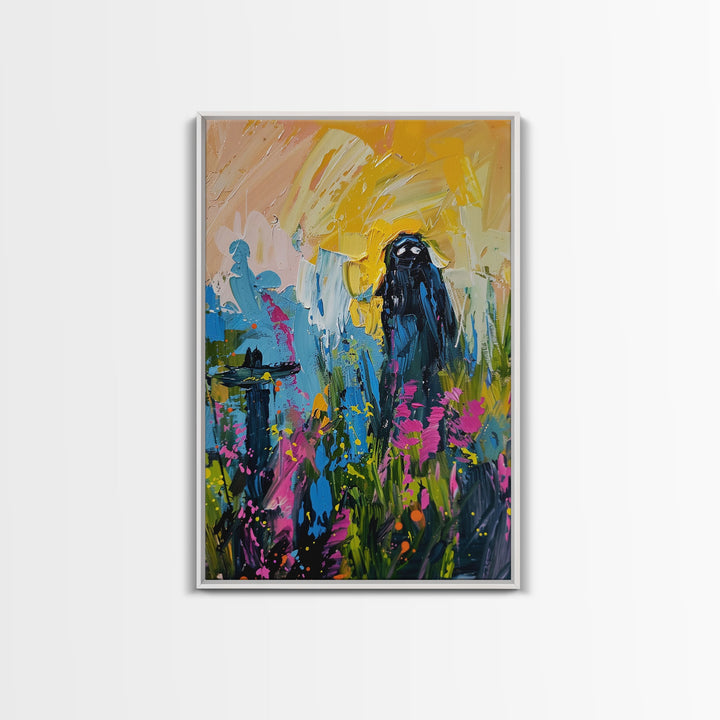 Halloween Ghost Bride Framed Canvas Print, Unique Spooky Decor, Living Room Art, Whimsical Ghostly Home Decoration, Retro Style Wall Art