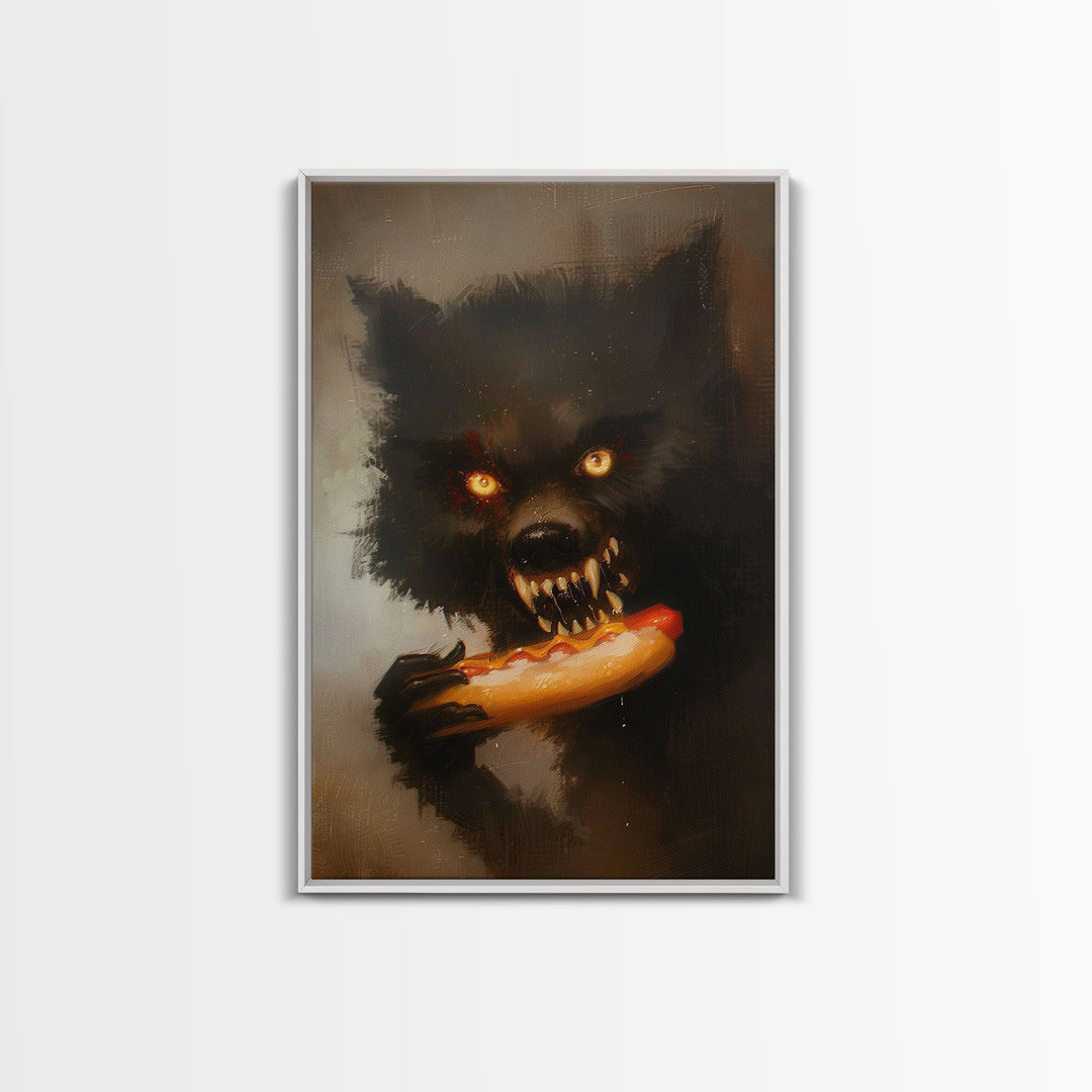 Halloween Werewolf Snarling, Framed Canvas Print, Wall Art, Home Decor, Spooky Art Monster Decor, Halloween Decor, Fantasy Art, Holiday Gift