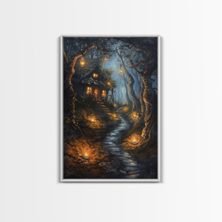 Spooky Cottage in Forest, Halloween Art, Spooky Wall Decor, Framed Canvas Print, Creepy Art, Halloween Wall Decor, Seasonal Wall Art