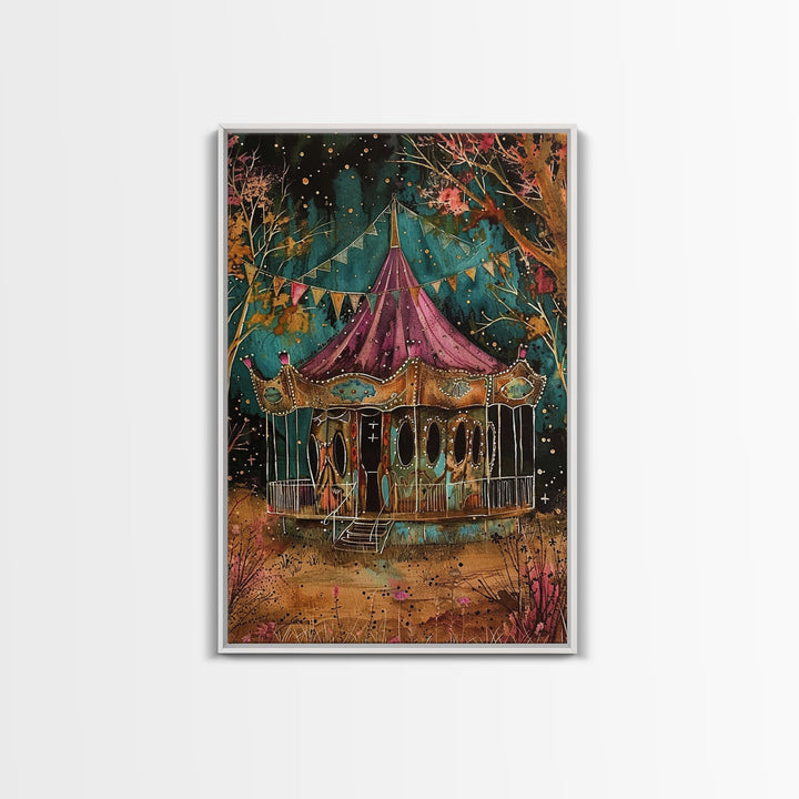 Nighttime Haunted Forest Path Framed Canvas Print, Halloween Wall Art, Spooky Home Decor, Eerie Artwork, Ghostly Path Decoration