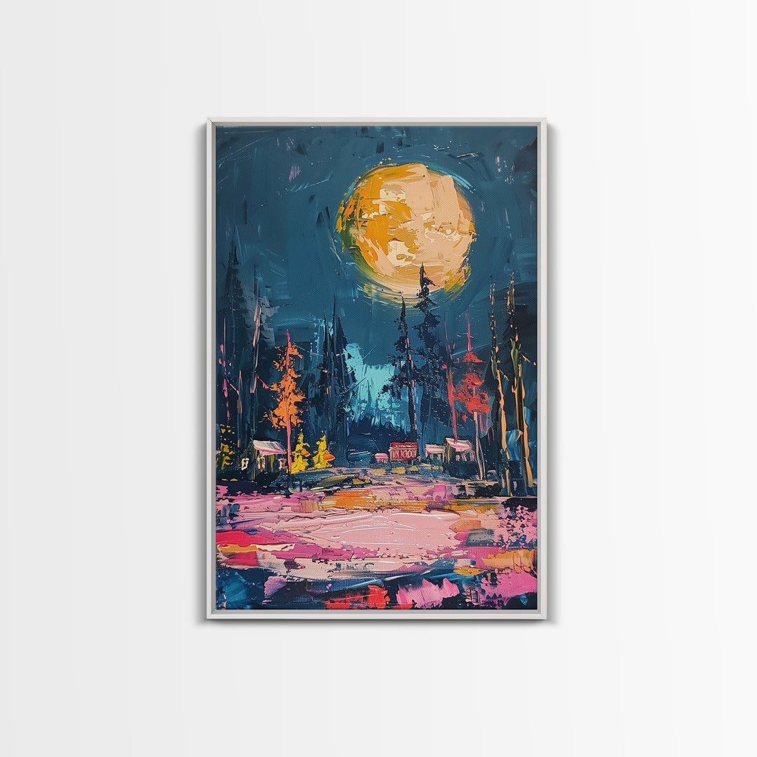 Spooky Moonlit Forest Framed Canvas Print, Halloween Wall Art, Haunted Landscape, Home Decor, Above Sofa Art, Gothic Artwork, Living Room