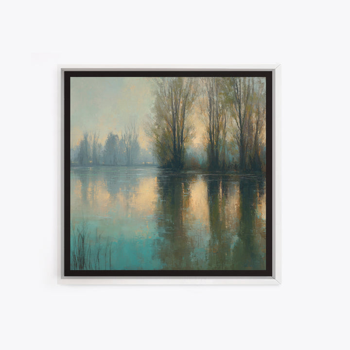 Misty Riverbank with Willow Trees Framed Canvas Print, Impressionist Art, Living Room Decor, Impression, Landscape Art, IMP-1x1-11