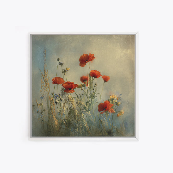 Poppies Blowing Through Green Grass Framed Canvas Print, Impressionist Art, Painting, Living Room Decor, Fine Art, Impression, IMP-1x1-12