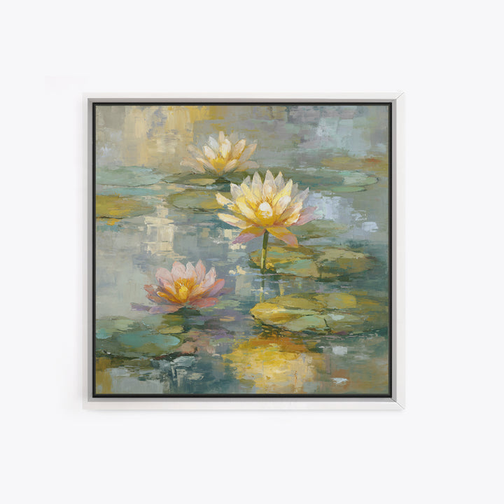 Water Lilies Floating on a Sunlit Pond Canvas Print, Impressionist Art, Room Decor, Living Room Decor, Fine Art, Impression, IMP-1x1-25