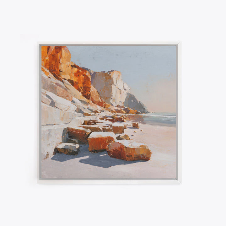 Soft Seaside Cliffs Framed Canvas Print, Impressionist Art, Textured Painting, Living Room Decor, Fine Art, Impression, IMP-1x1-29