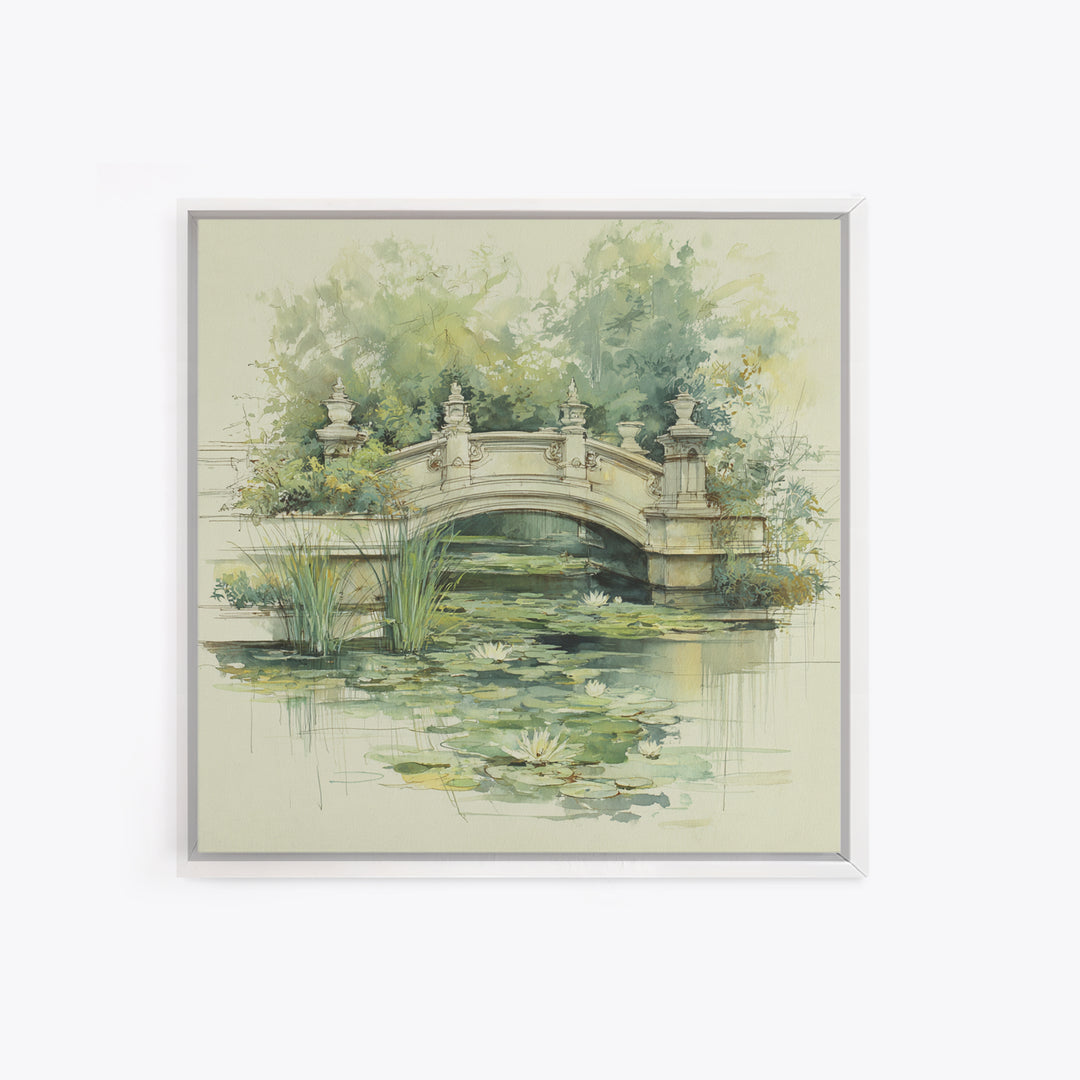 Water Garden Bridge Framed Canvas Print, Impressionist Art, Landscape Art, Living Room Decor, Fine Art, Impression, IMP-1x1-42