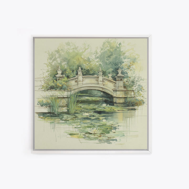 Water Garden Bridge Framed Canvas Print, Impressionist Art, Landscape Art, Living Room Decor, Fine Art, Impression, IMP-1x1-42