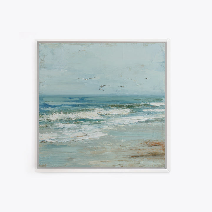 Coastal Beach Figures Framed Canvas Print, Impressionist Art, Floral Wall Art, Living Room Decor, Fine Art, Impression, IMP-1x1-43