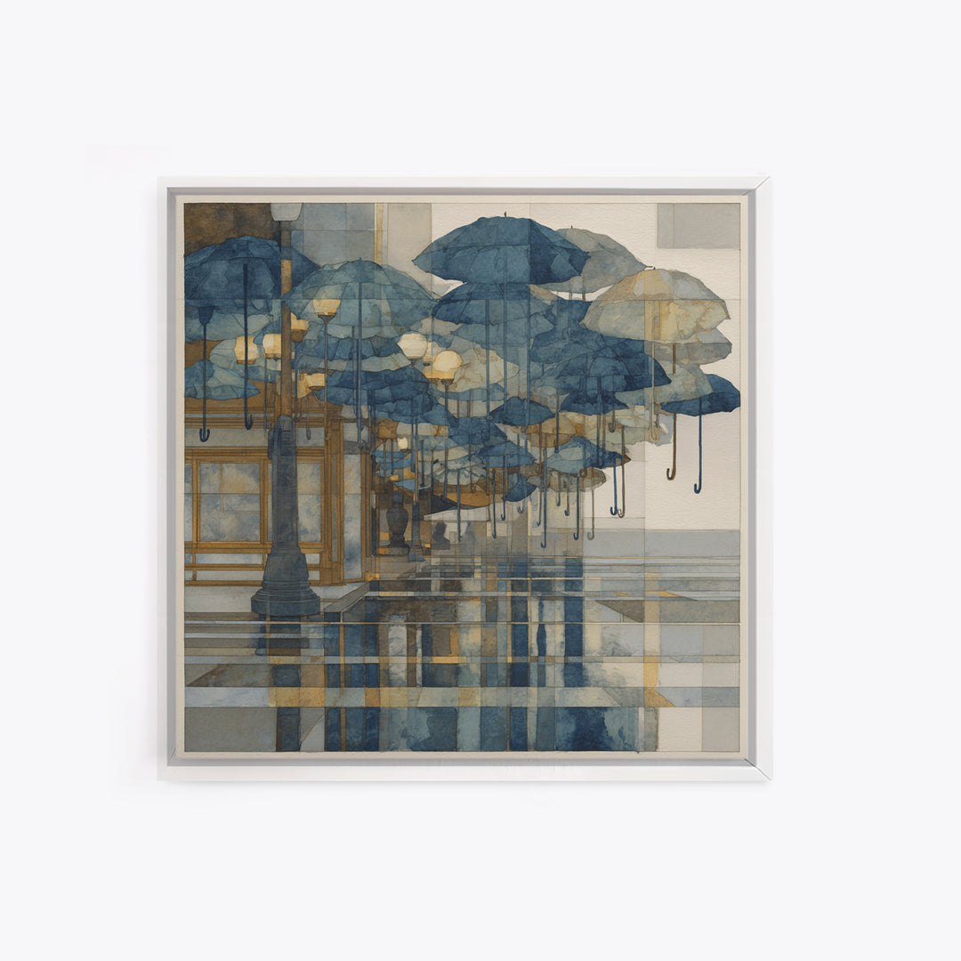 Rainy Boulevard with Umbrella Shapes Canvas Print, Impressionist Art, Luxury Decor, Living Room Decor, Abstract Art, Impression, IMP-1x1-45