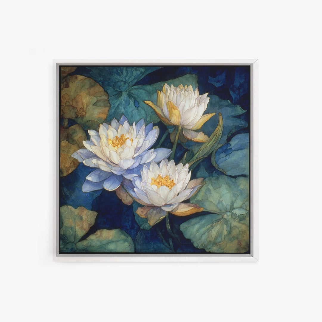 Water Lilies Floating on a Sunlit Pond Canvas Print, Impressionist Art, Room Decor, Living Room Decor, Fine Art, Impression, IMP-1x1-49