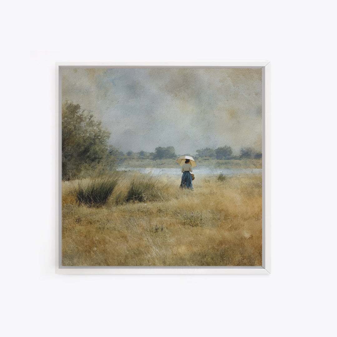 Woman with Parasol in Breezy Meadow Framed Canvas Print, Impressionist Art, Living Room Art, Living Room Decor, Oil Painting, IMP-1x1-51