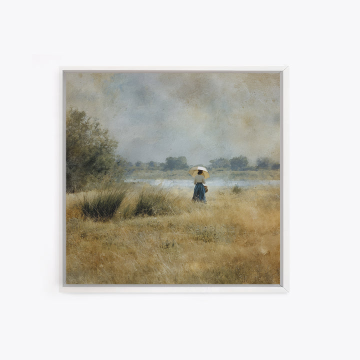 Woman with Parasol in Breezy Meadow Framed Canvas Print, Impressionist Art, Living Room Art, Living Room Decor, Oil Painting, IMP-1x1-51
