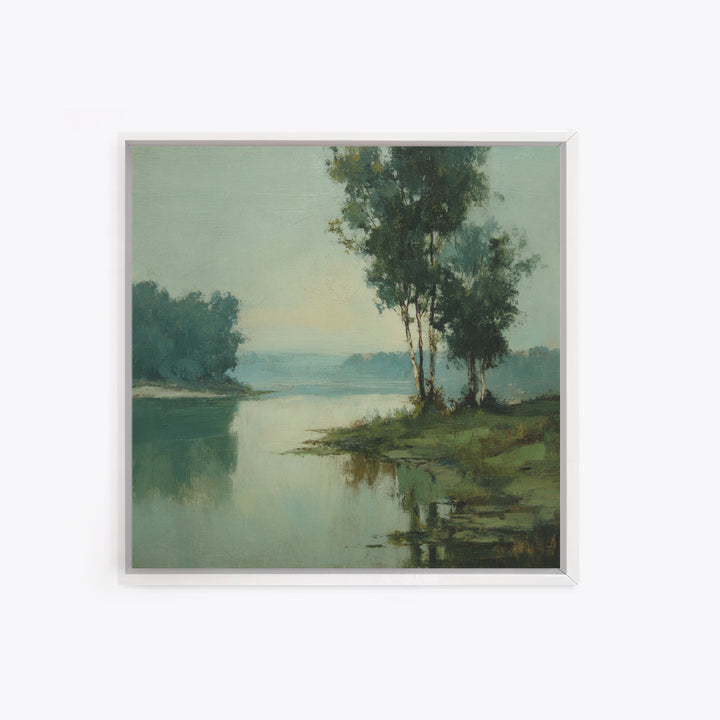 Misty Riverbank with Willow Trees Canvas Print, Impressionist Art, Gallery Decor, Living Room Decor, Fine Art, Impression, IMP-1x1-59