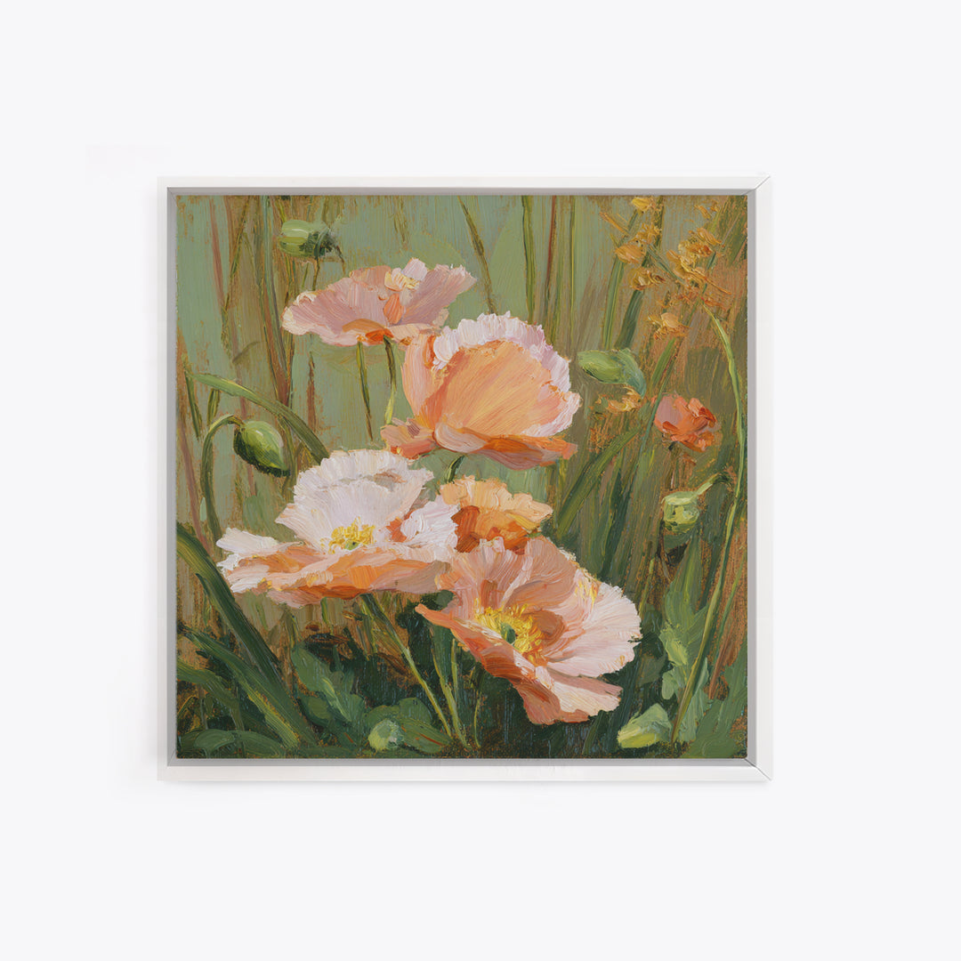 Poppies Blowing Through Green Grass Canvas Print, Impressionist Art, Abstract Painting, Living Room Decor, Fine Art, Impression, IMP-1x1-60