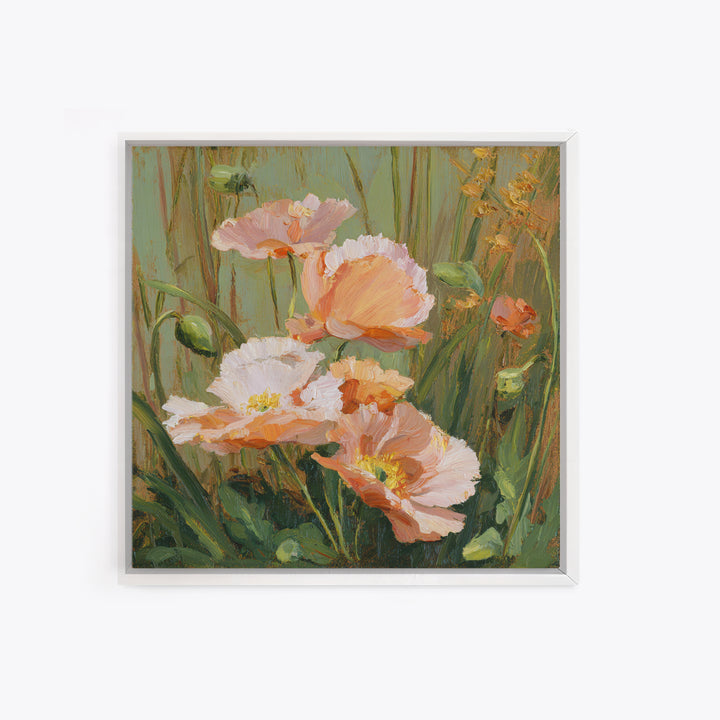Poppies Blowing Through Green Grass Canvas Print, Impressionist Art, Abstract Painting, Living Room Decor, Fine Art, Impression, IMP-1x1-60