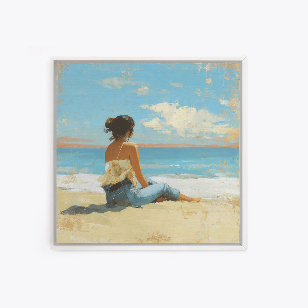Coastal Beach Figures Framed Canvas Print, Impressionist Art, Modern Decor, Living Room Decor, Fine Art, Impression, Wall Decor, IMP-1x1-67