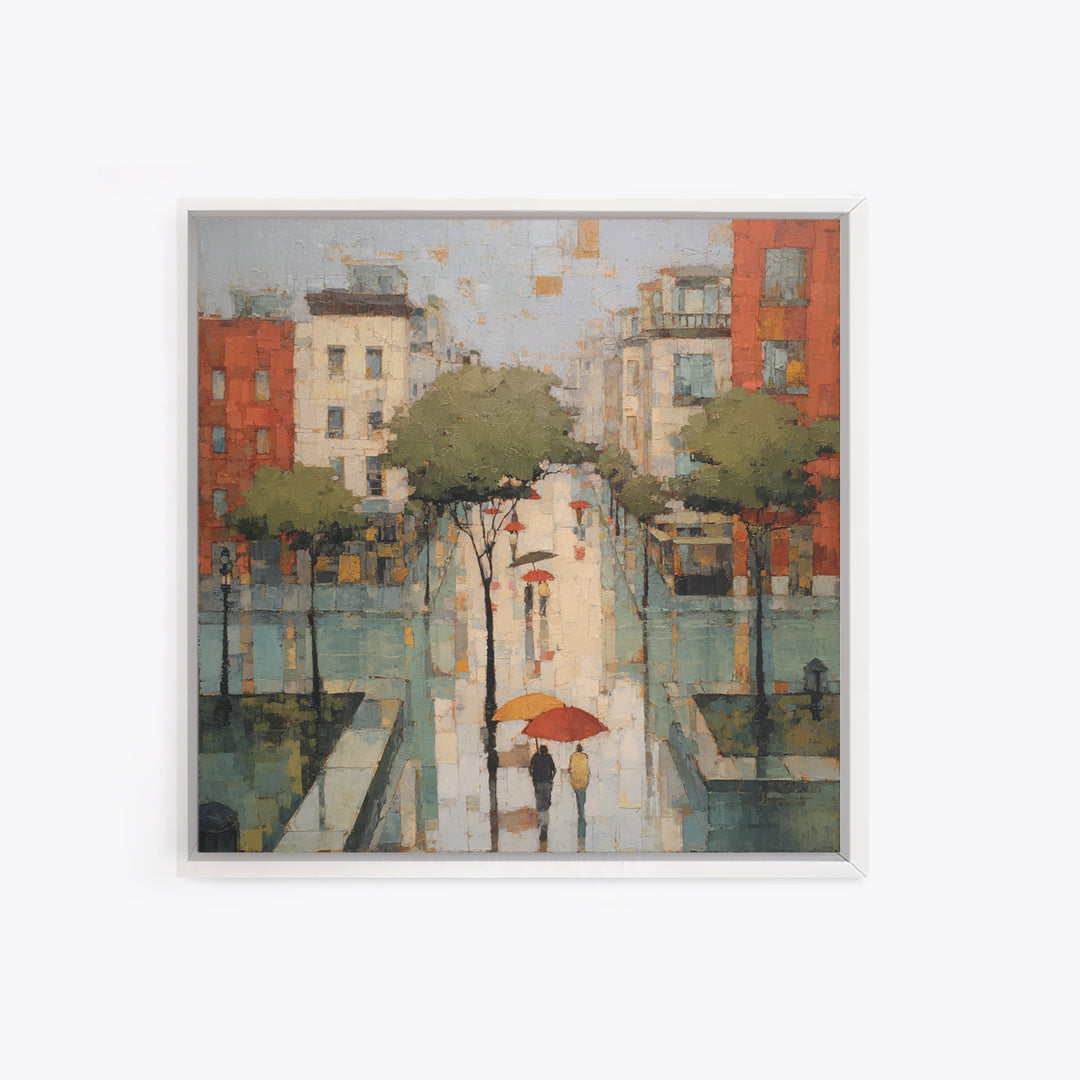 Rainy Boulevard with Umbrella Shapes Canvas Print, Impressionist Art, Luxury Decor, Living Room Decor, Abstract Art, Impression, IMP-1x1-69