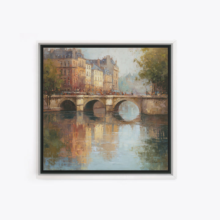 Paris Bridge Reflected Framed Canvas Print, Impressionist Art, Farmhouse Decor, Living Room Decor, Fine Art, Impression, IMP-1x1-7