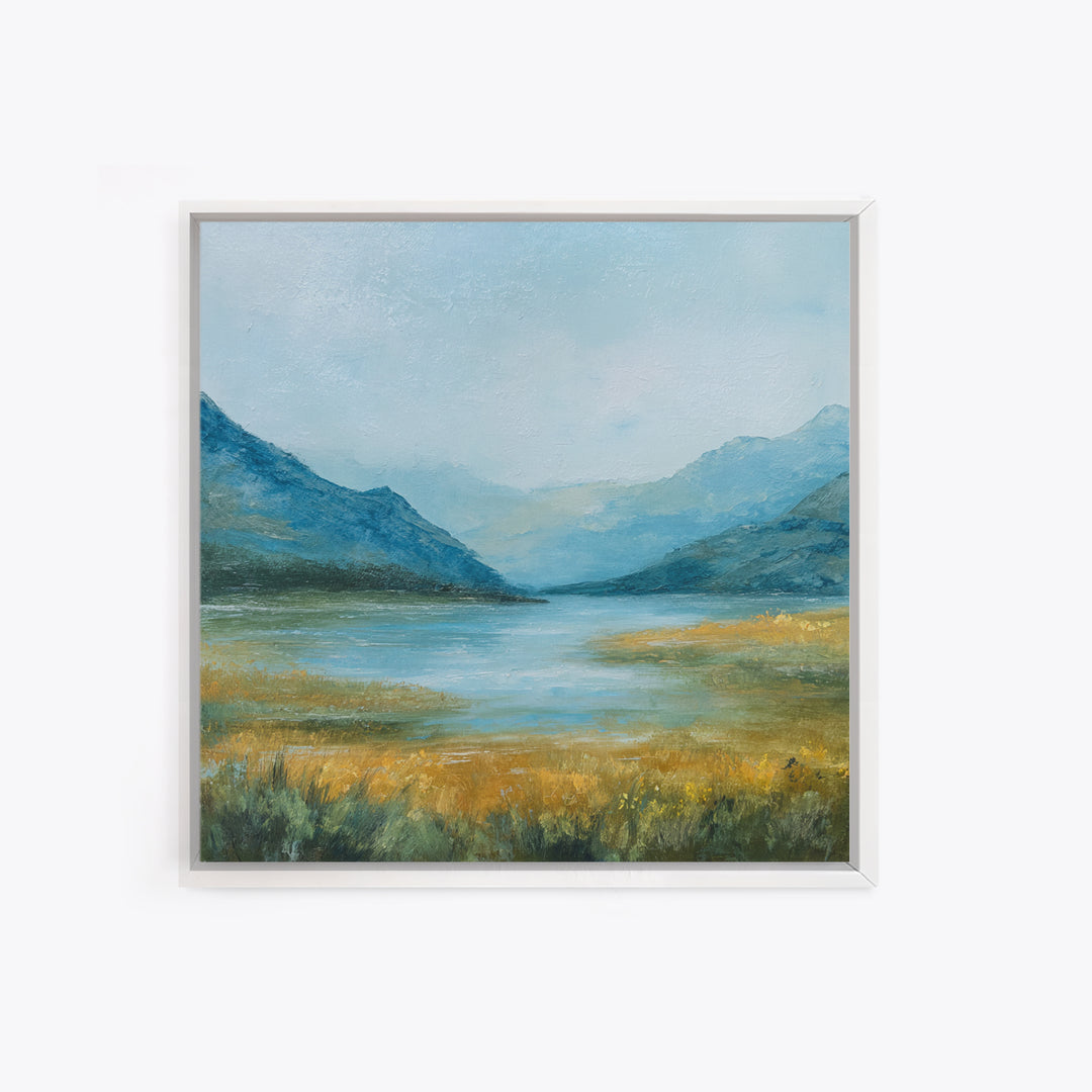 Mountain Lake with Sparkling Reflections Framed Canvas Print, Impressionist Art, Landscape Art, Living Room Decor, Impression, IMP-1x1-72