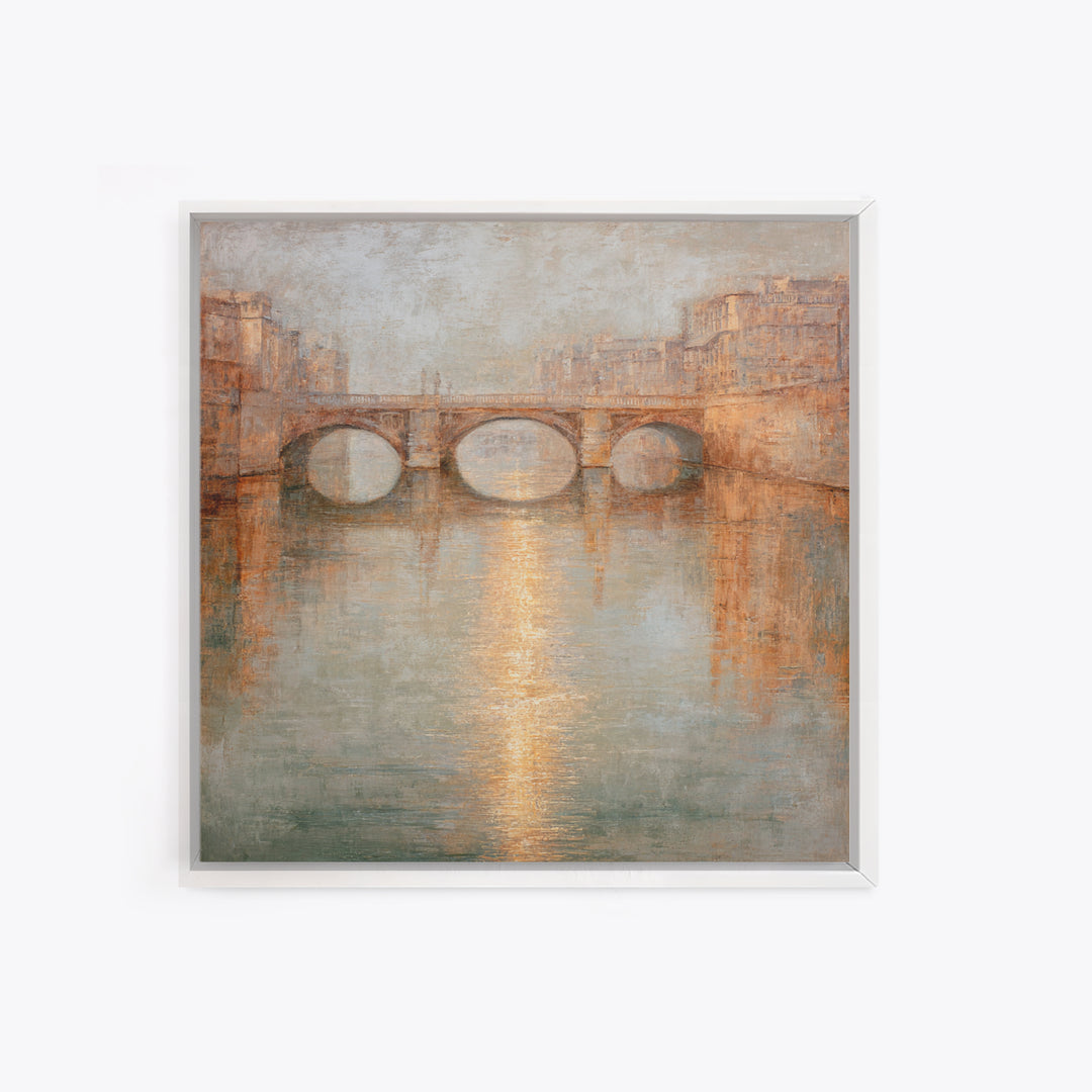Paris Bridge Reflected Framed Canvas Print, Impressionist Art, Boho Decor, Living Room Decor, Oil Painting, Impression, IMP-1x1-79