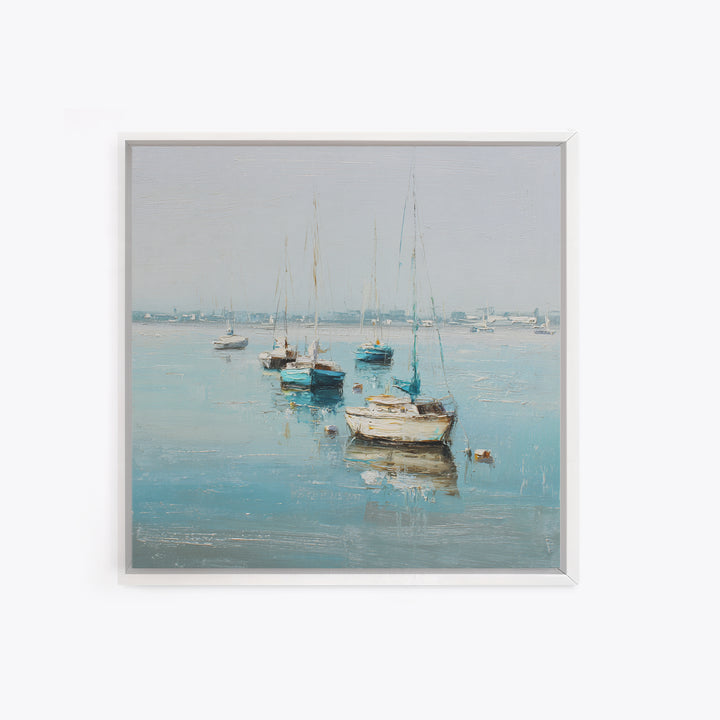 Sailboats on a Bright Sparkling Harbor Canvas Print, Impressionist Art, Painting, Living Room Decor, Fine Art, Impression, IMP-1x1-81