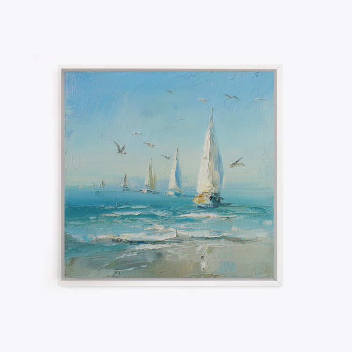 Sailboats on a Bright Sparkling Harbor Canvas Print, Impressionist Art, Statement Artwork, Living Room Decor, Impression, IMP-1x1-9