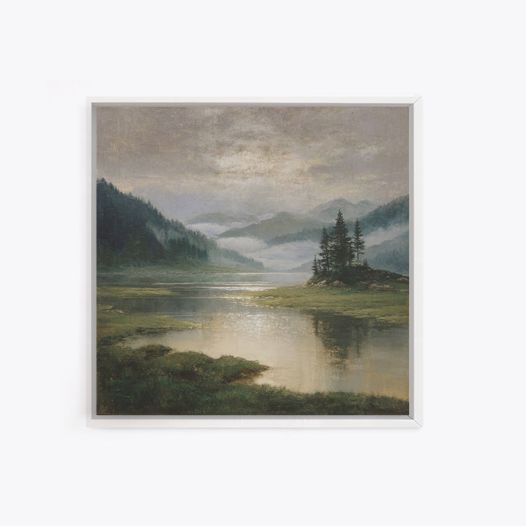 Mountain Lake with Sparkling Reflections Canvas Print, Impressionist Art, Original Painting, Living Room Decor, Impression, IMP-1x1-96