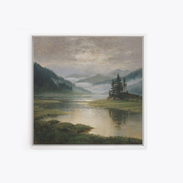 Mountain Lake with Sparkling Reflections Canvas Print, Impressionist Art, Original Painting, Living Room Decor, Impression, IMP-1x1-96