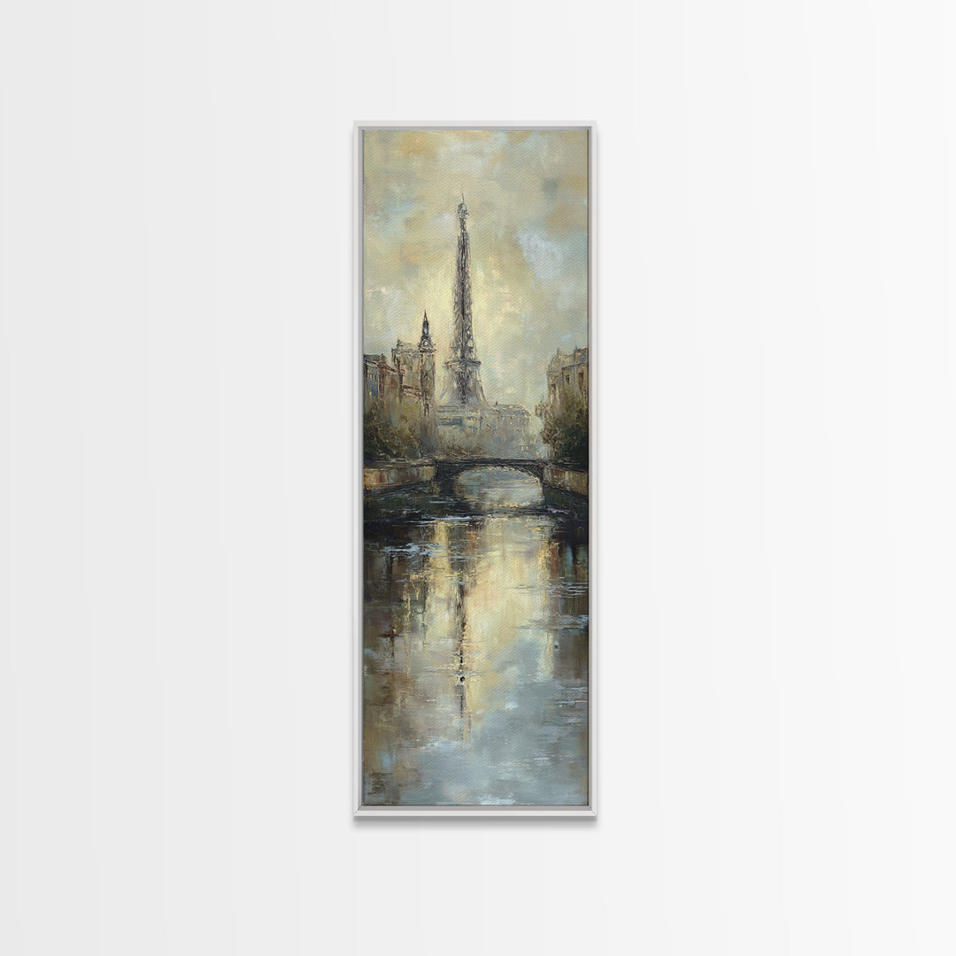 Paris Bridge Reflected Framed Canvas Print, Impressionist Art, Farmhouse Decor, Living Room Decor, Fine Art, Impression, IMP-1x3-19