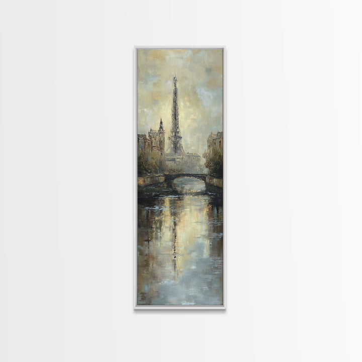 Paris Bridge Reflected Framed Canvas Print, Impressionist Art, Farmhouse Decor, Living Room Decor, Fine Art, Impression, IMP-1x3-19