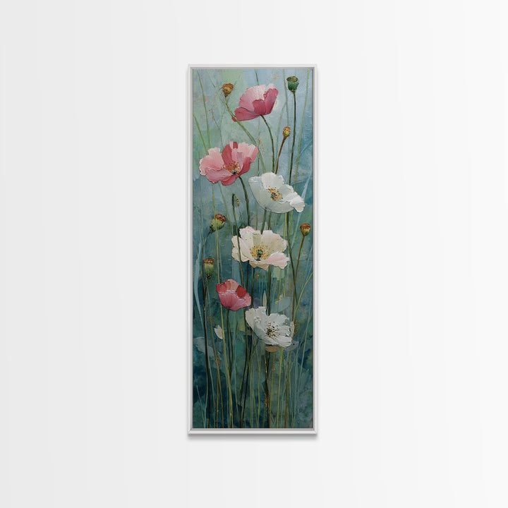 Poppies Blowing Through Green Grass Framed Canvas Print, Impressionist Art, Painting, Living Room Decor, Fine Art, Impression, IMP-1x3-24