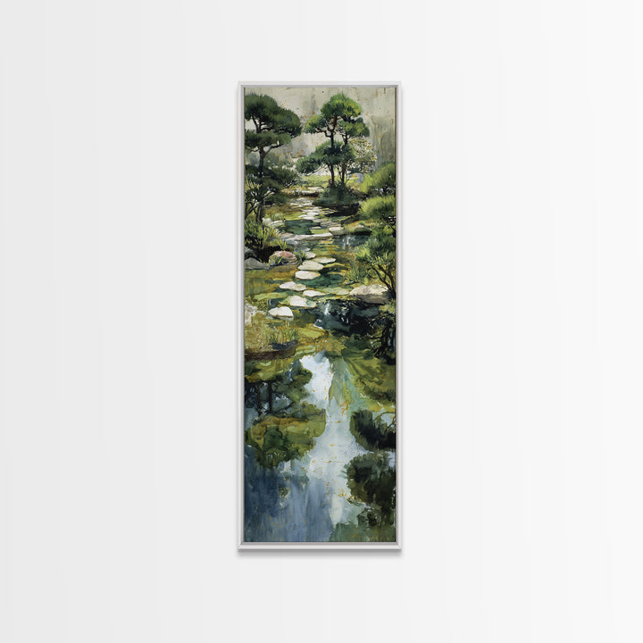 Water Garden Bridge Framed Canvas Print, Impressionist Art, Living Room Art, Living Room Decor, Watercolor Art, Impression, IMP-1x3-30