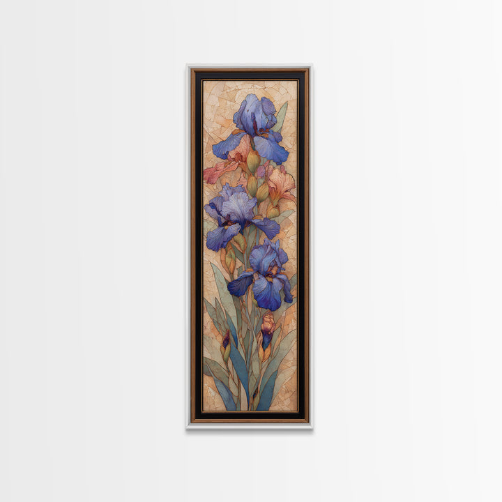 Iris Garden with Blue Violet Strokes Canvas Print, Impressionist Art, Living Room Decor, Watercolor Art, Impression, IMP-1x3-32