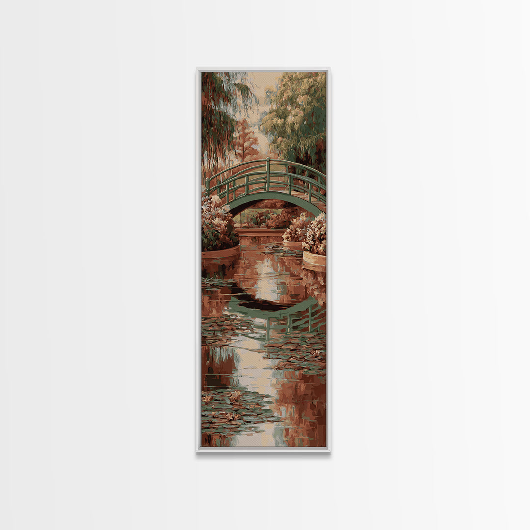Water Garden Bridge Framed Canvas Print, Impressionist Art, Living Room Art, Living Room Decor, Watercolor Art, Impression, IMP-1x3-54