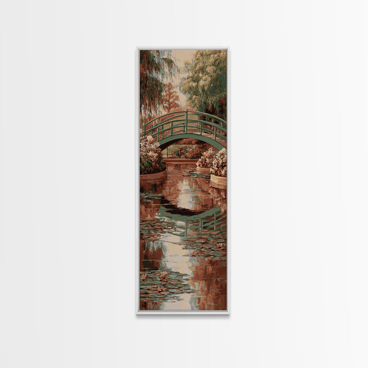 Water Garden Bridge Framed Canvas Print, Impressionist Art, Living Room Art, Living Room Decor, Watercolor Art, Impression, IMP-1x3-54