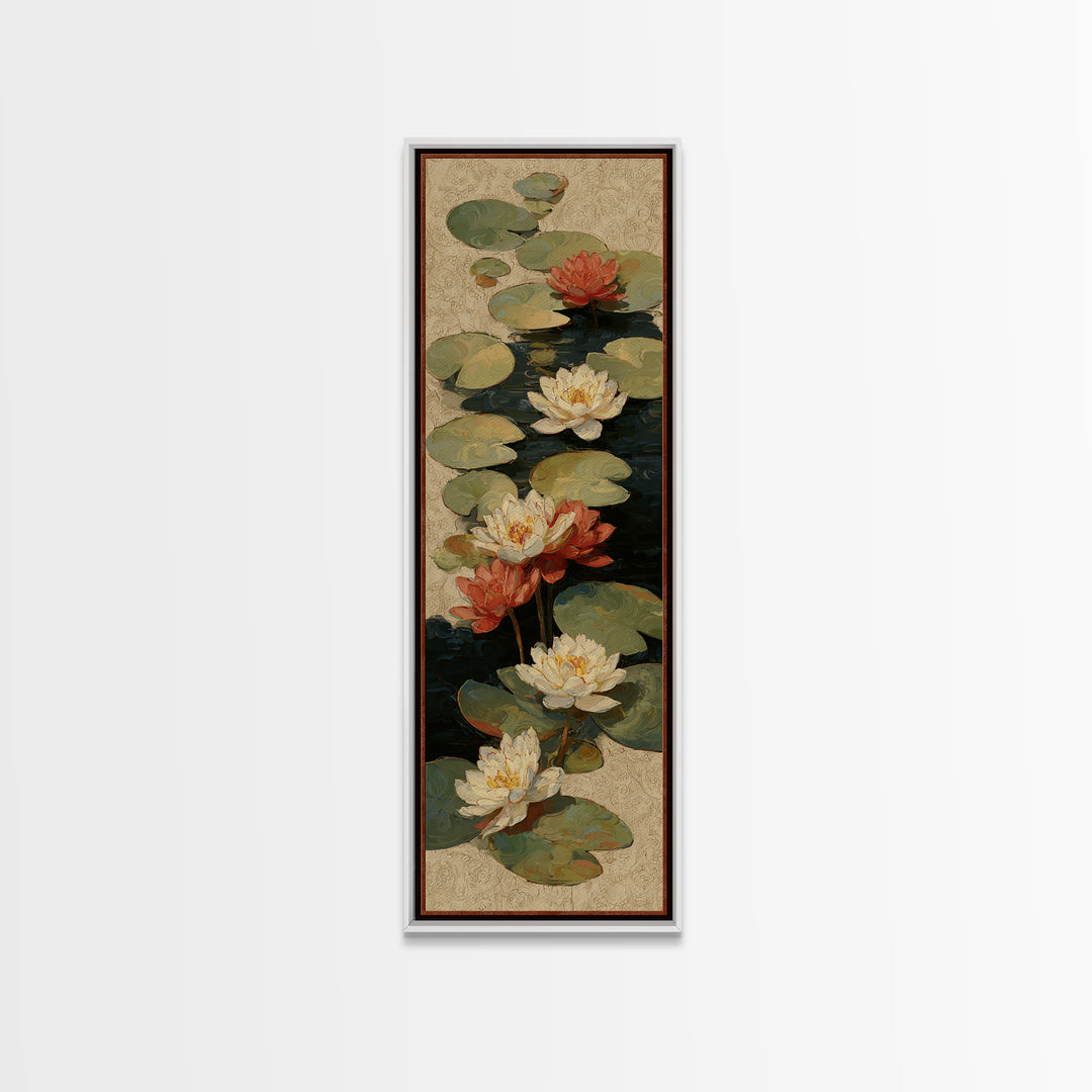 Water Lilies Floating on a Sunlit Pond Framed Canvas Print, Impressionist Art, Art Print, Living Room Decor, Impression, IMP-1x3-61