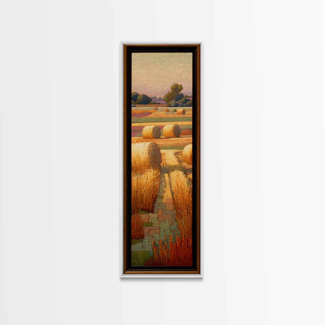 Haystacks Glowing at Golden Hour Framed Canvas Print, Impressionist Art, Living Room Wall Art, Living Room Decor, Impression, IMP-1x3-64