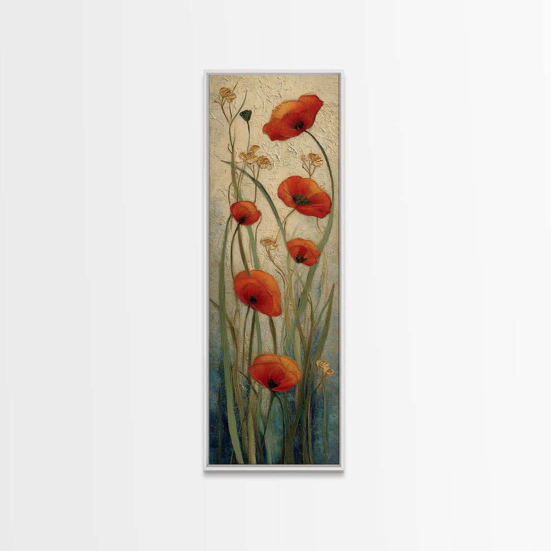 Poppies Blowing Through Green Grass Canvas Print, Impressionist Art, Abstract Painting, Living Room Decor, Fine Art, Impression, IMP-1x3-72