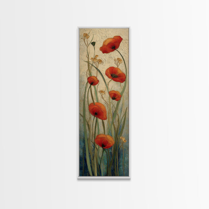 Poppies Blowing Through Green Grass Canvas Print, Impressionist Art, Abstract Painting, Living Room Decor, Fine Art, Impression, IMP-1x3-72